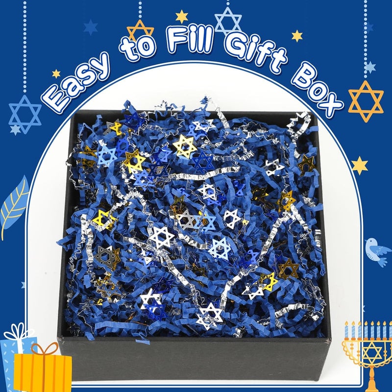 Jansun Hanukkah Blue Metallic Silver Crinkle Cut Paper, 115g/4oz Shred Filler with Gold Blue Silver Hexagrama Confetti for Gift Wrapping Craft DIY Basket Filling Chanukah Birthday Party Decorations - Image 5